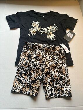 Under Armour Black T-Shirt & Leopard Print Shorts Set